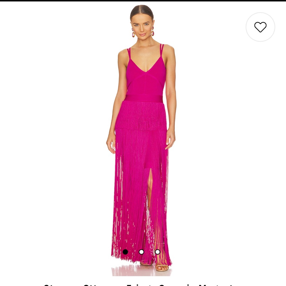 Herve leger stewpot ottoman fringe gown